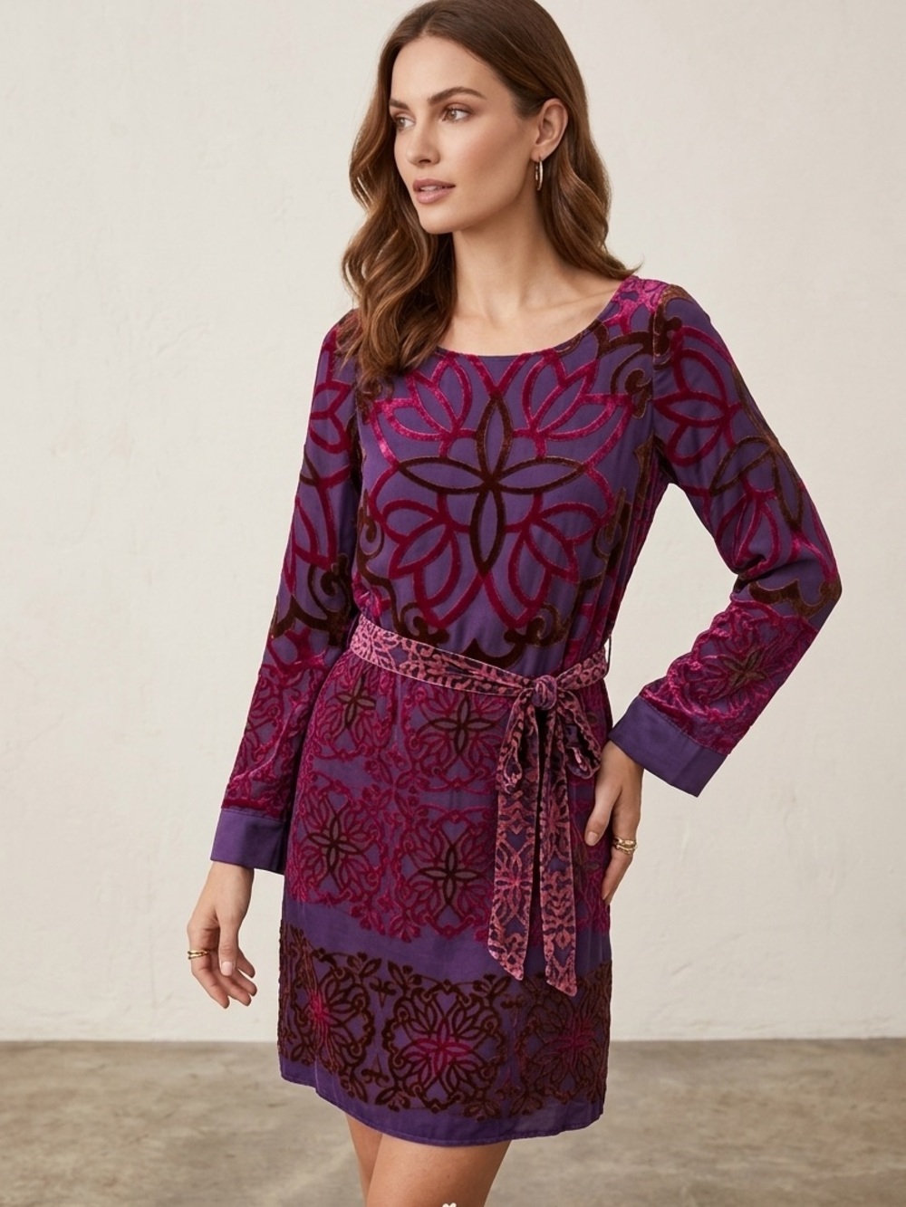 Hale Bob Purple and Red Long Sleeve Dress
